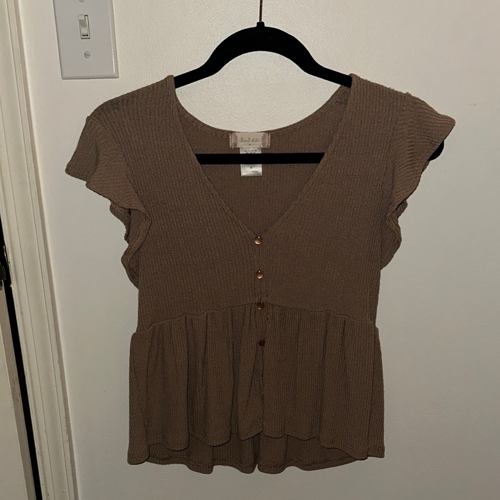 Altar'd State Tan Ruffle Sleeve Blouse